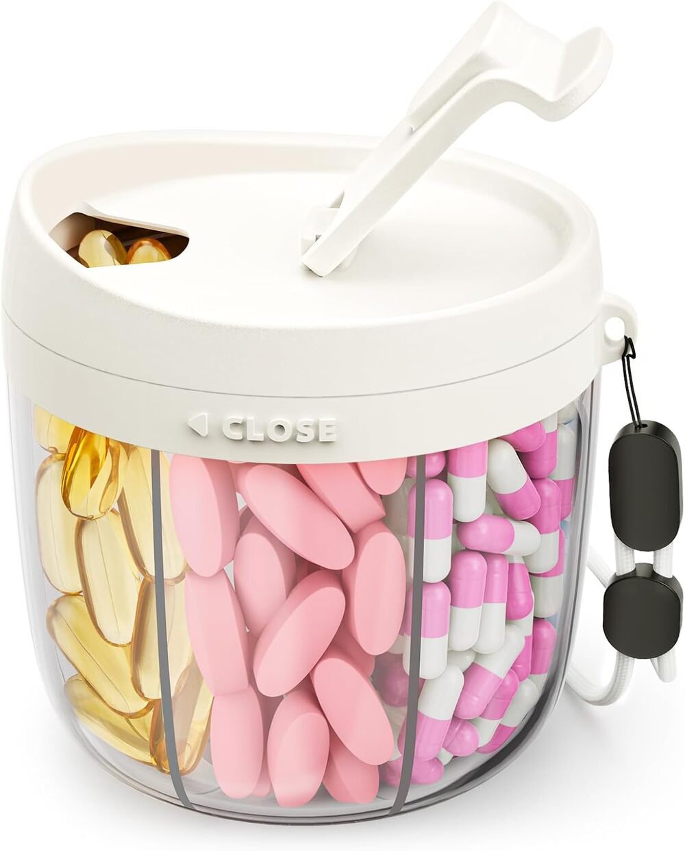 Portable Pill Dispenser, 7 Compartments, Anti-Mix Pill Organizer (White)